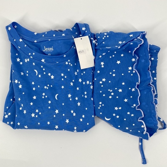 Jenni Womens Moon And Stars Lettuce-Edge Crew Sleep Pajama Sets Navy L, $50 NWT - Picture 2 of 5
